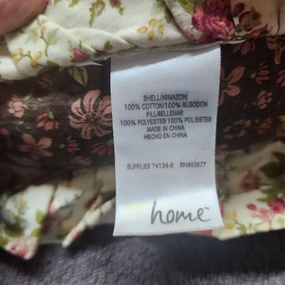Vintage Home maroon floral round ruffle pillow cushion  C